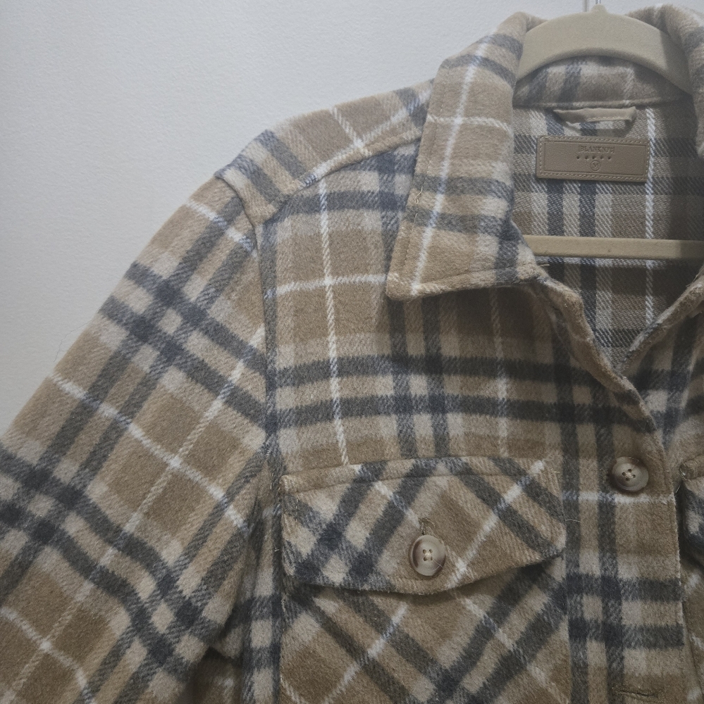 BlankNYC Shacket Flannel [Medium] Soft Warm Tan Plaid Chore Jacket - Picture 3 of 6